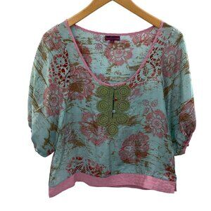 Sweet Sinammon Top Blouse‎ Womens Small Blue Purple Silk Bohoemian Hippie